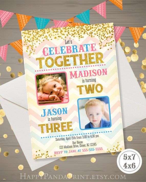 Joint Birthday Party Invitation with Photo Gold Glitter