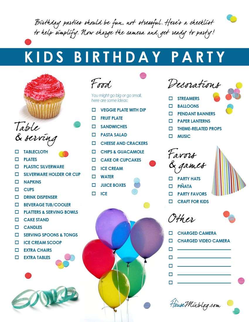 Kids birthday party checklist