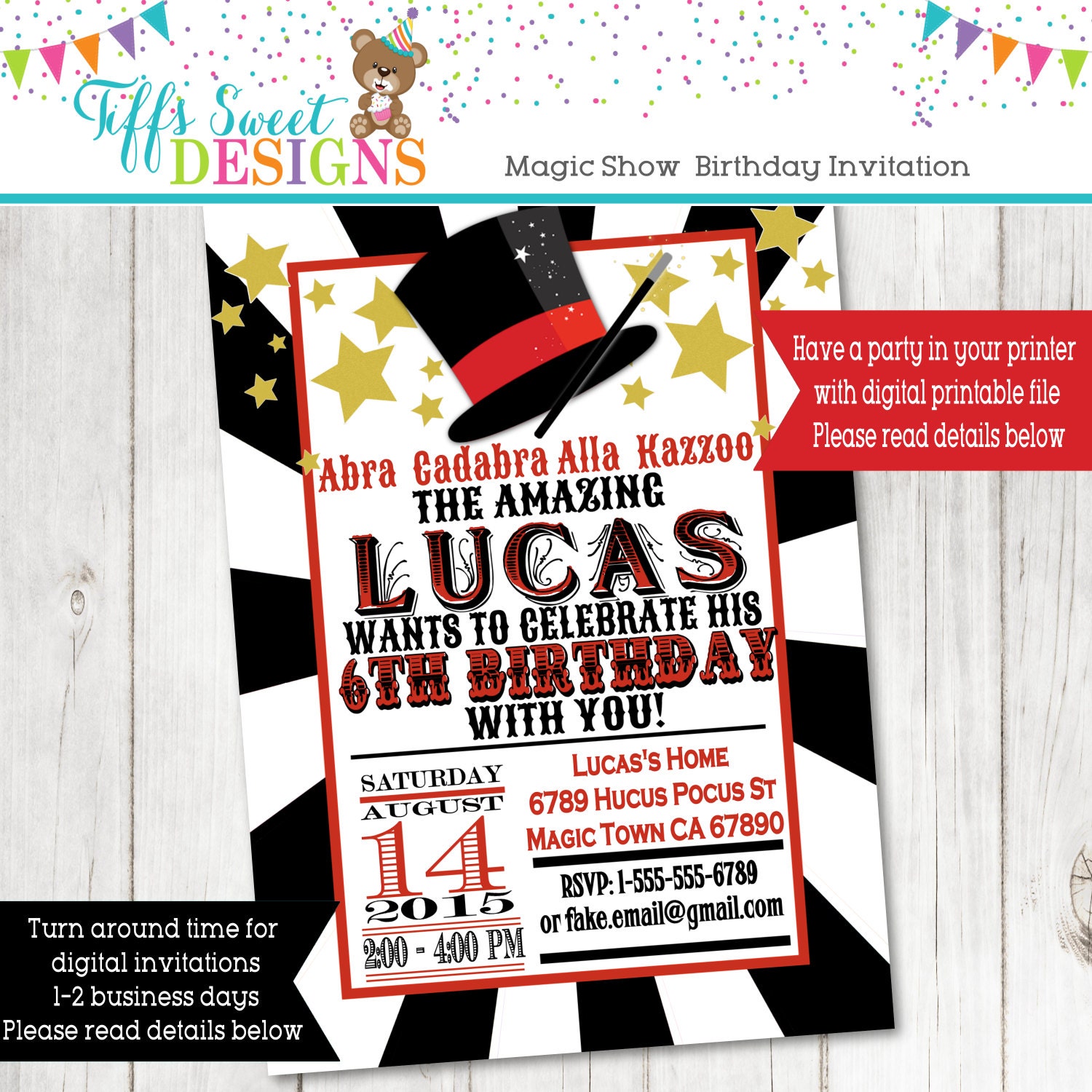 Kids Magic Show Birthday Party Invitation Invite Printable
