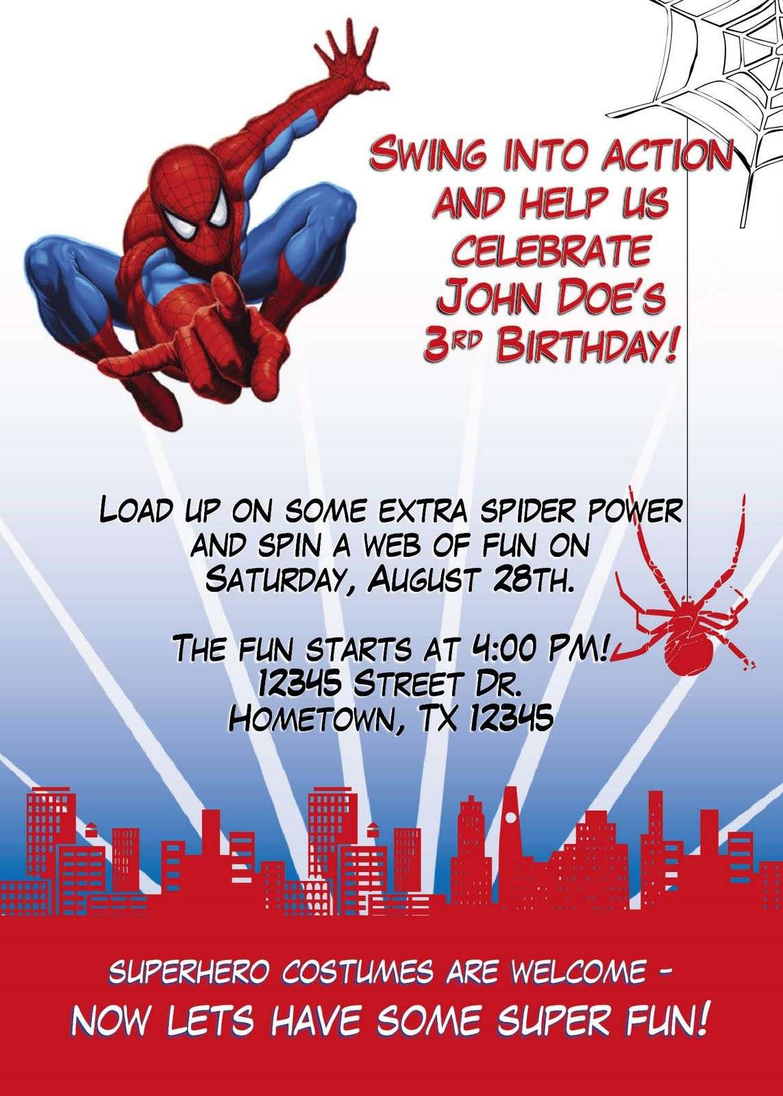 Leslie Designs Stuff: Spiderman Birthday Party Invitation ...