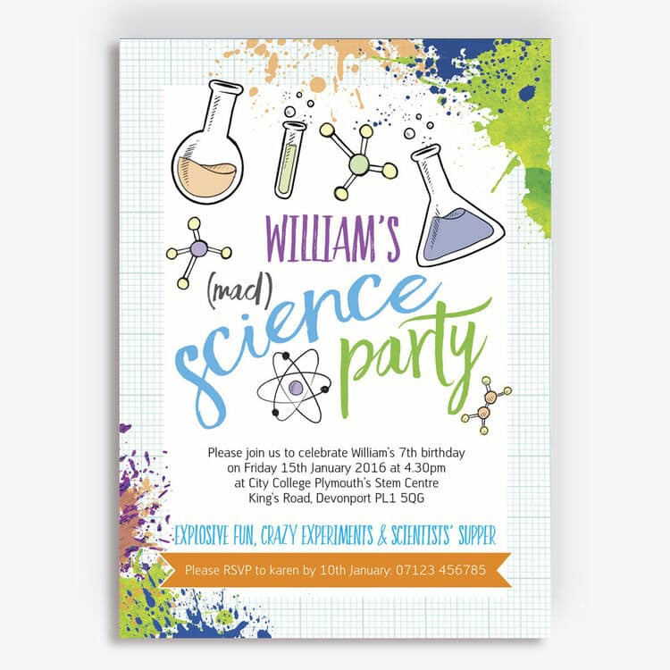 Mad Science &  Crazy Experiments Party Invitation
