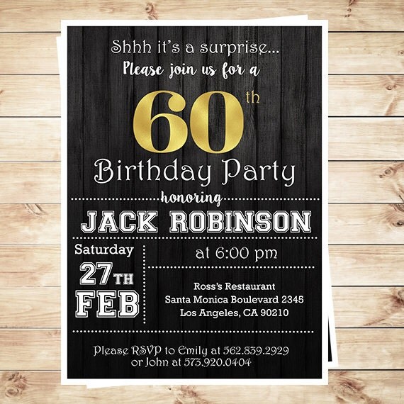Man Surprise birthday party invitation 60th birthday for men