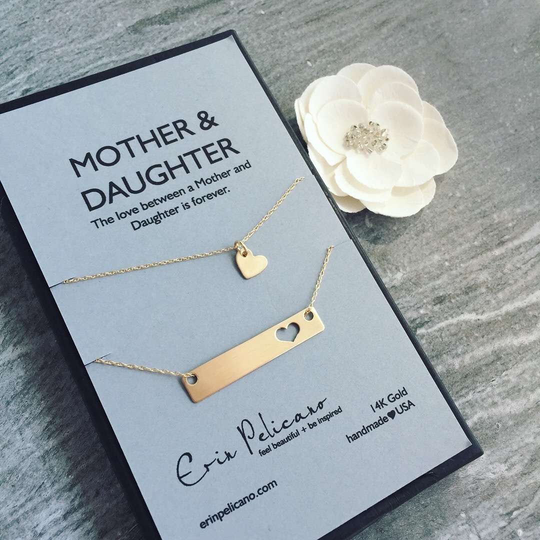 Mother Daughter Bar 14k Fine Gold Necklace