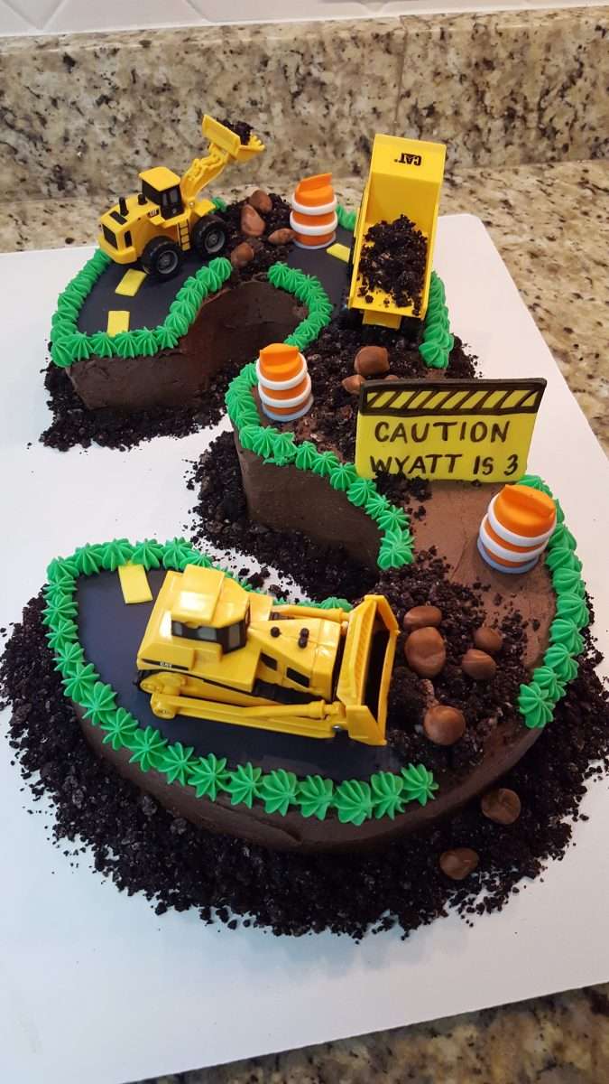 Number 3 Construction Birthday Cake