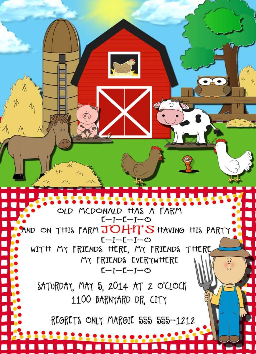 Old McDonald Farm Animals Personalized Birthday Invitation 1 Sided ...