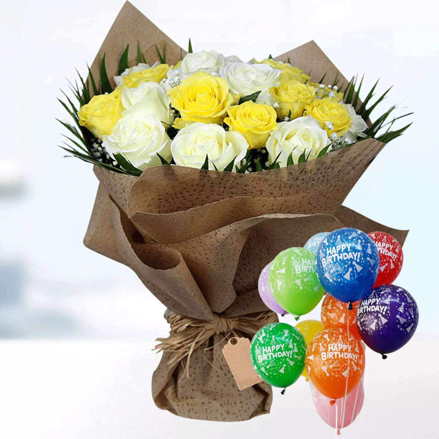 Online Happy Birthday Balloons with Roses Bunch Gift ...