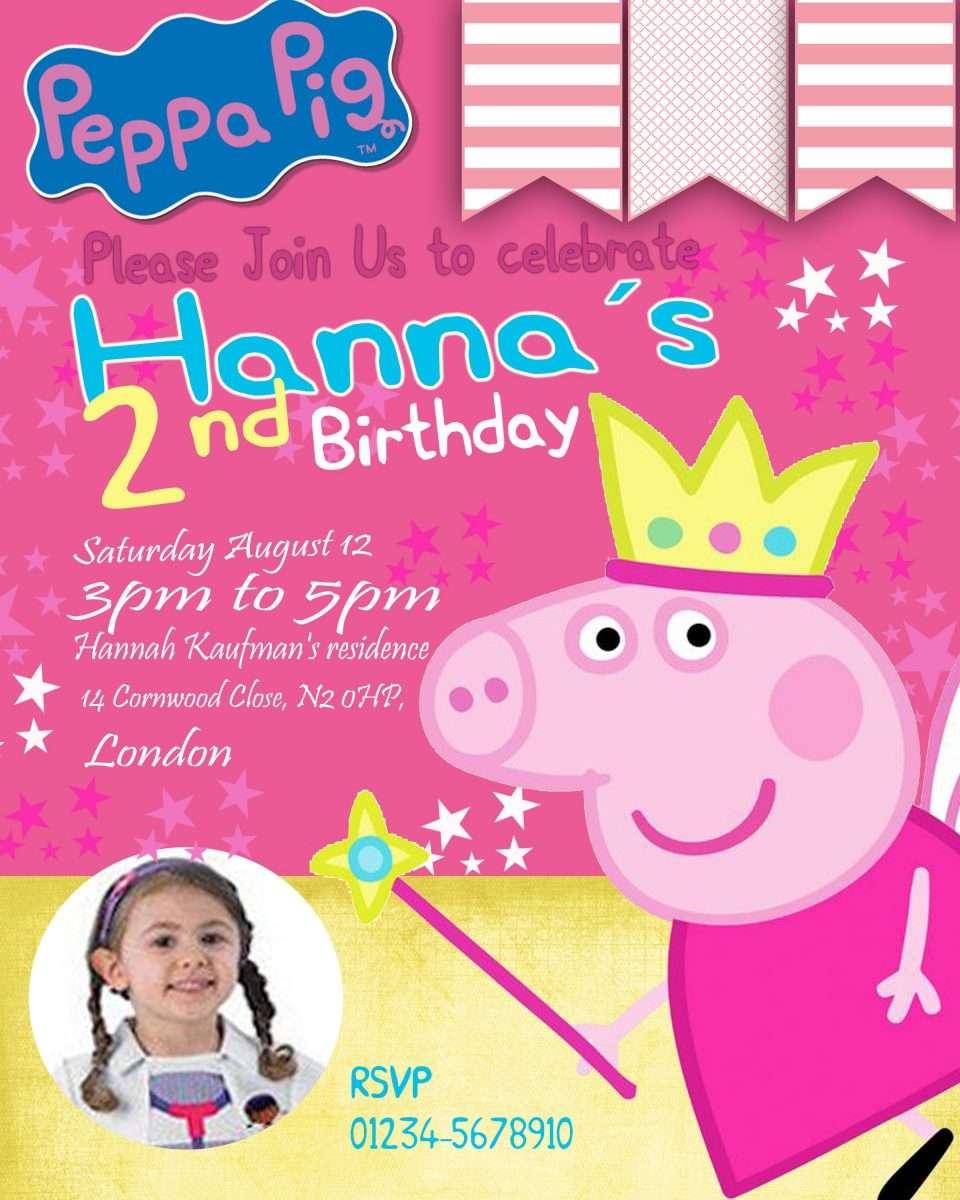 Peppa Pig Birthday Invitation with photo Add on