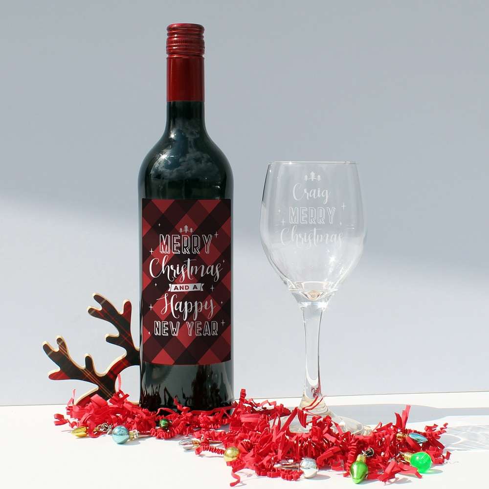 Personalised Merry Christmas Red Wine Gift Set