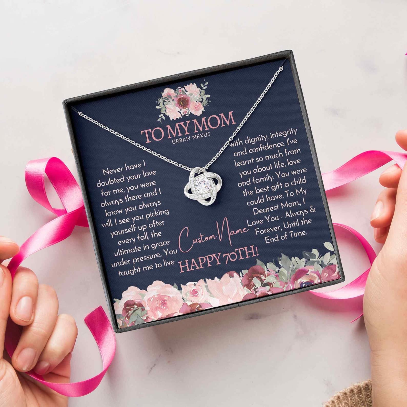 Personalized 70th Birthday Gift for Mom Love Knot Necklace