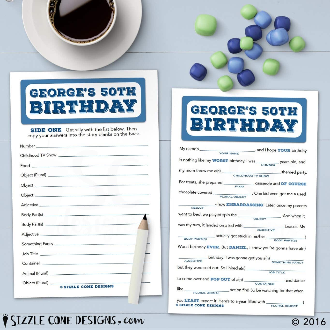 Personalized Adult Birthday Mad Lib Party Game Printable OR