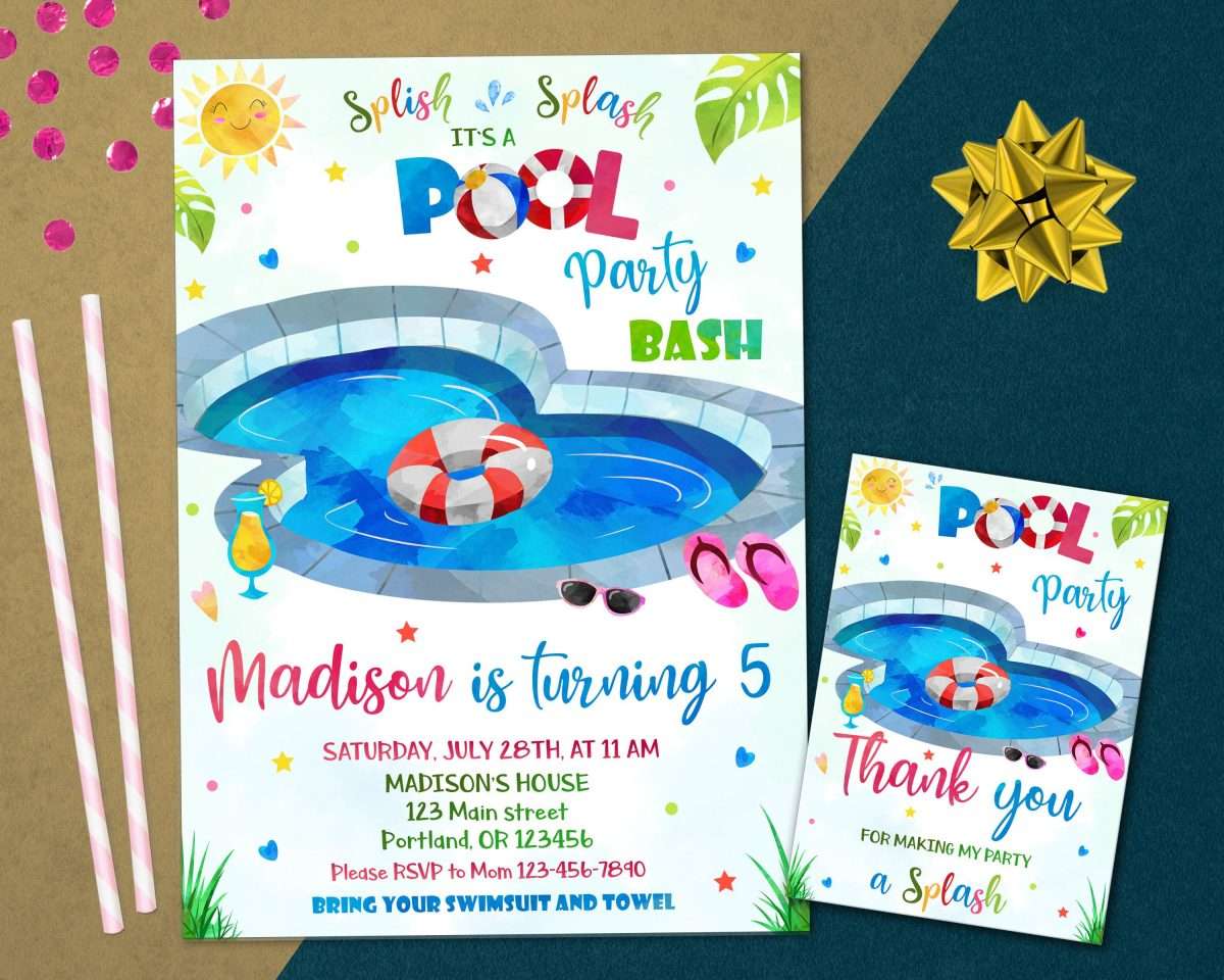 Pool party birthday invitation Waterslide birthday Pool party ...