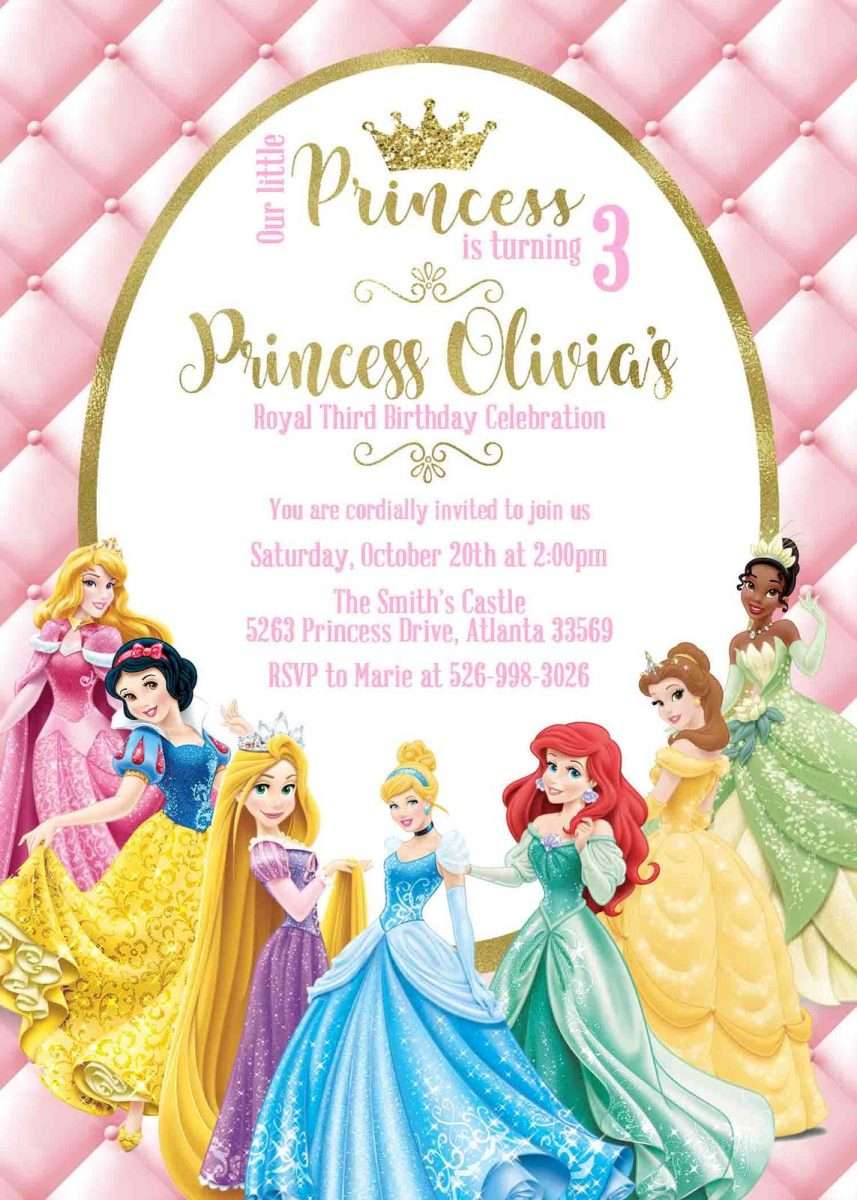 Princess Birthday Invitation Disney Princess Personalized Pink Tiara ...