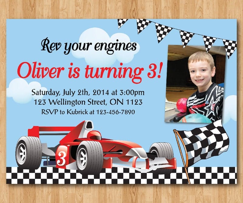 Race Car Birthday Invitation. Boy Racing Car birthday party