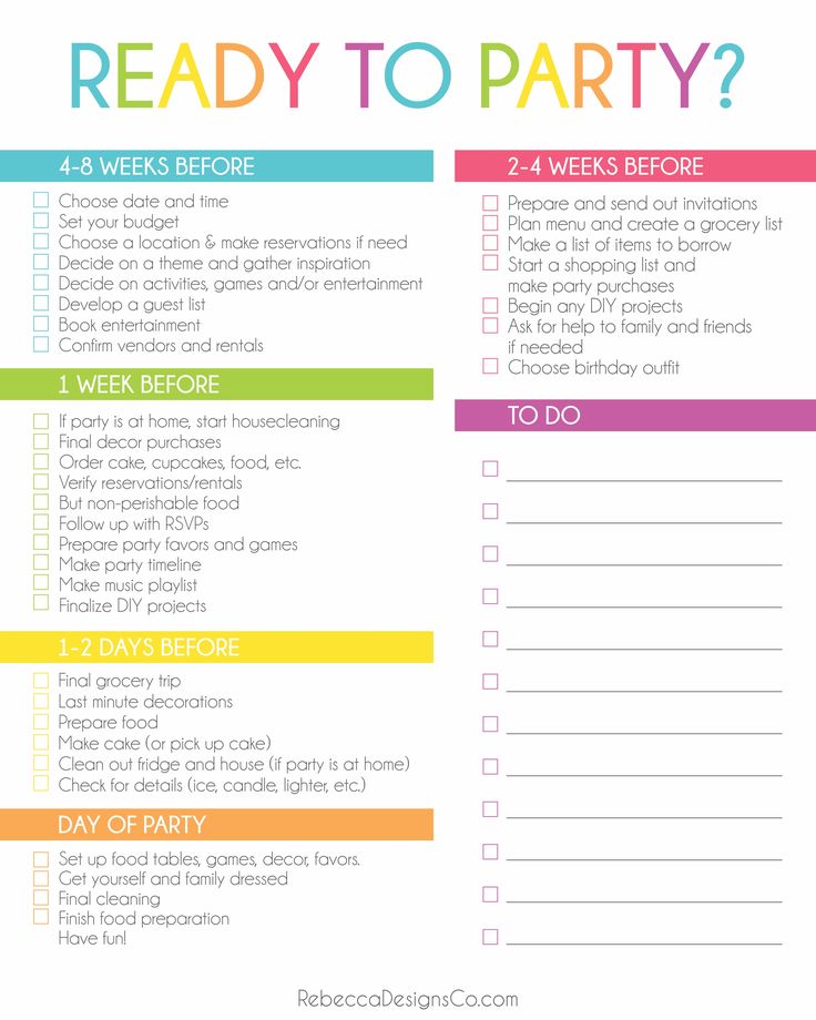Ready to party? Free Printable Birthday Party Planning Checklist ...