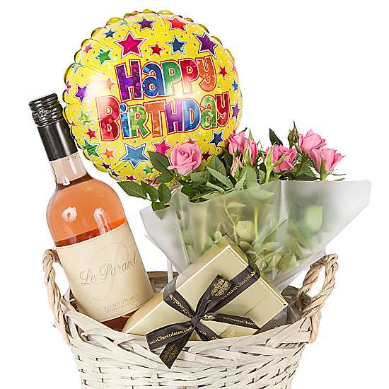 Rose Wine Gift Basket Happy Birthday delivered next day