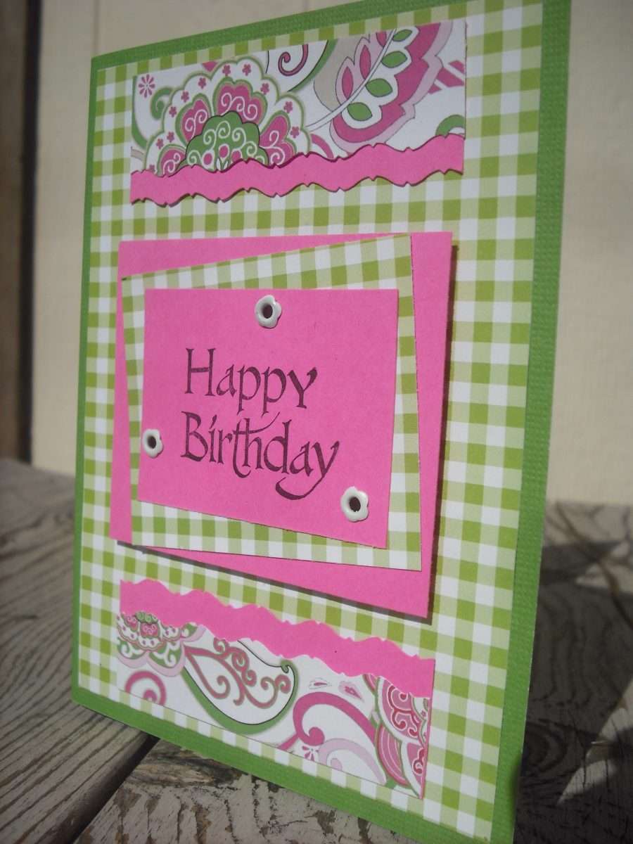 SALE Handmade Pink &  Green Happy Birthday Greeting Card on Luulla