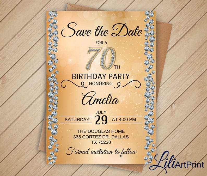 Save the Date Brilliants 70th Birthday Invitation Surprise