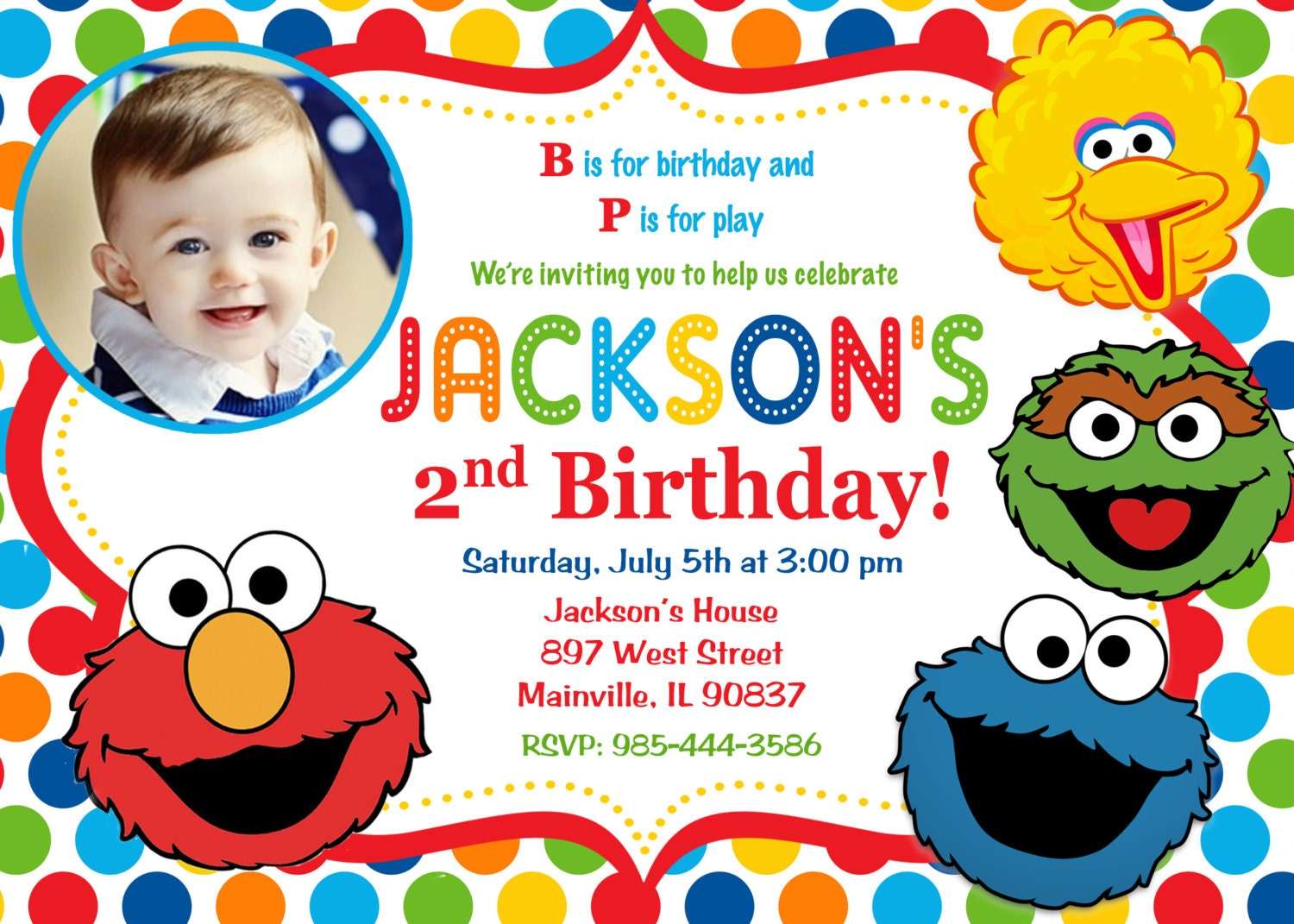 Sesame Street Birthday Party Invitation Digital or Printed