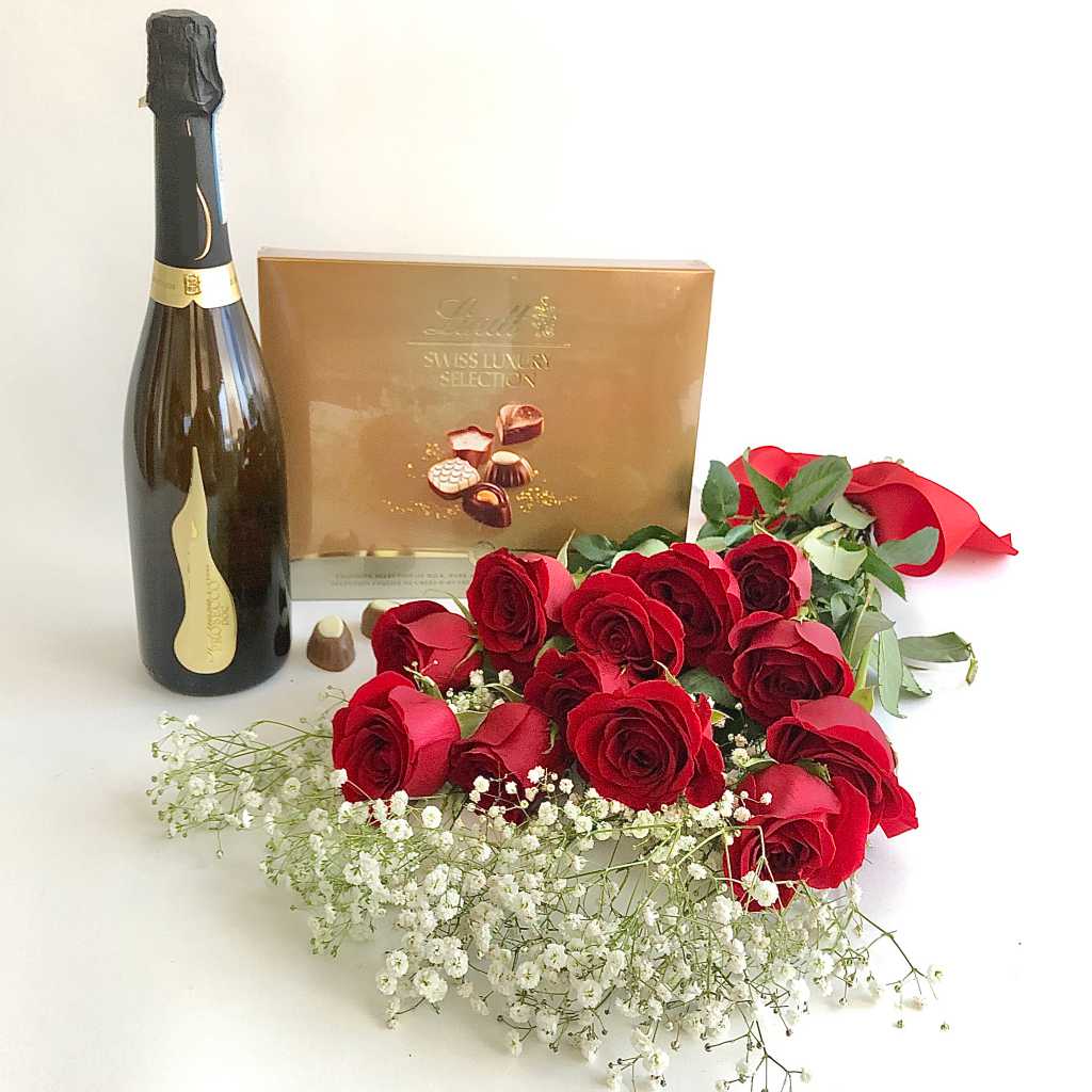 Sparkling Birthday Wine, Chocolate and Flower Delivery