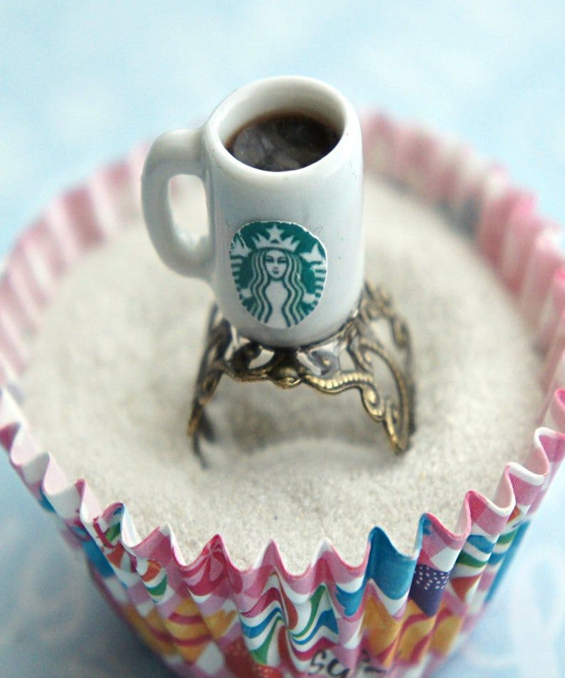 Starbucks coffee ring miniature food jewelry coffee ring
