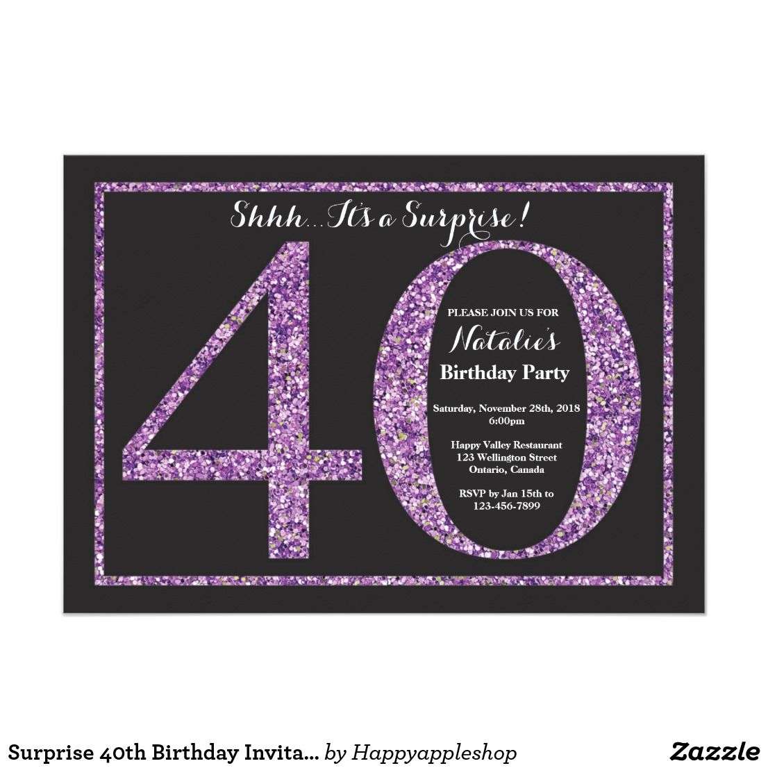 Surprise 40th Birthday Invitation Purple Glitter