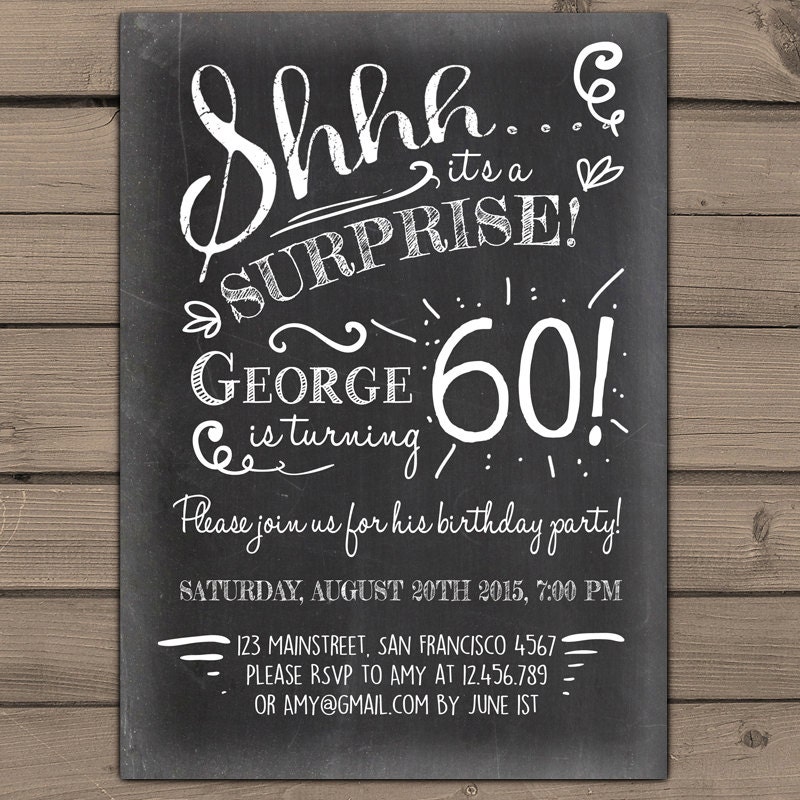 Surprise 60th birthday invitation Chalkboard invitation