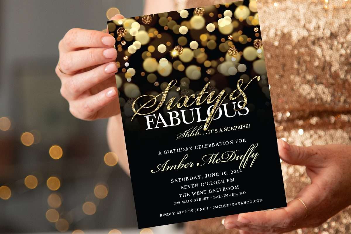 Surprise 60th Birthday Party Invitation with Gold Glitter