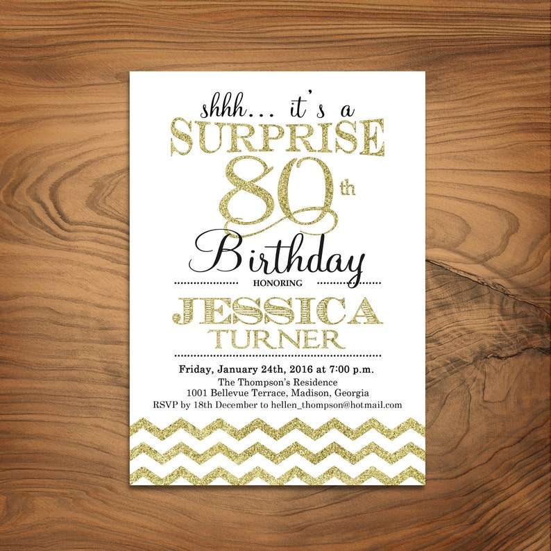 Surprise 80th Birthday Invitation. ANY AGE. Glitter Gold ...