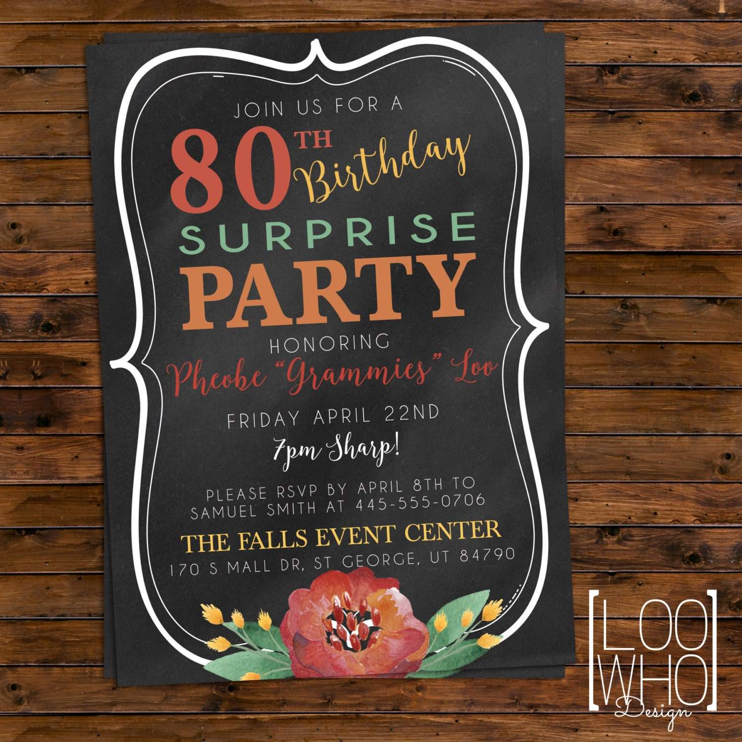 SURPRISE Birthday Invitation Printable 80th Birthday