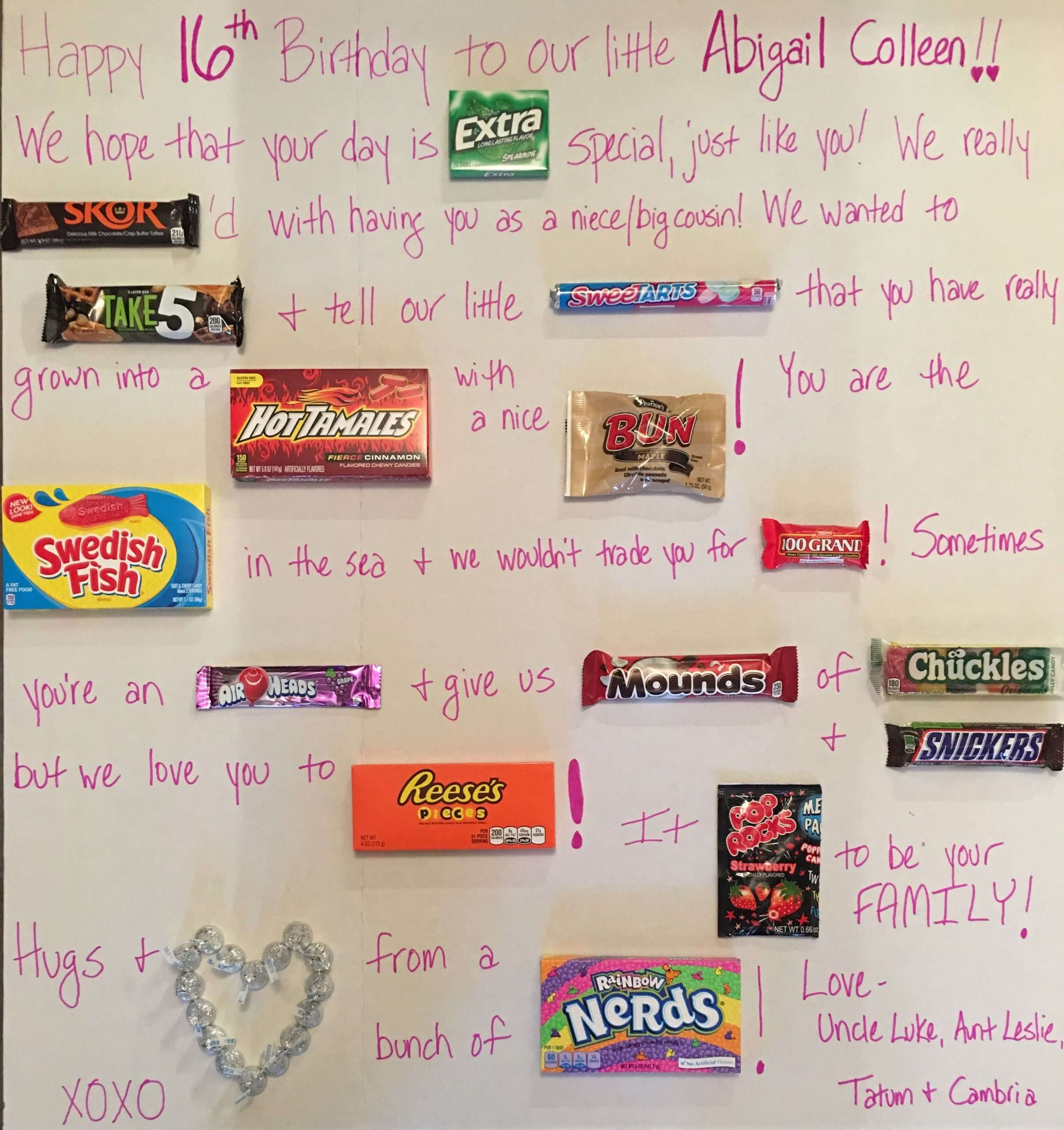 Sweet 16 Candy Board Gift Ideas for Girls.