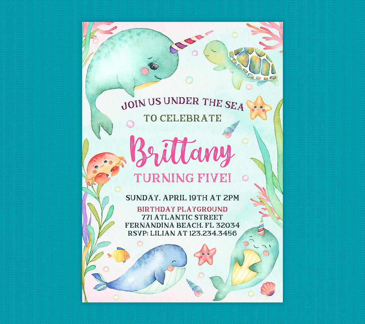 Under the sea birthday invitation girl