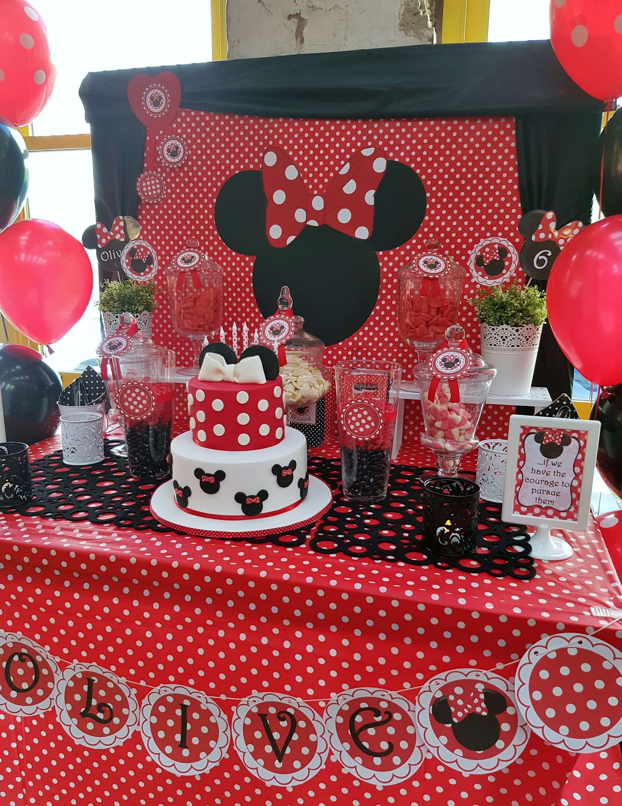 Very cute red Minnie Mouse party dessert buffet ...