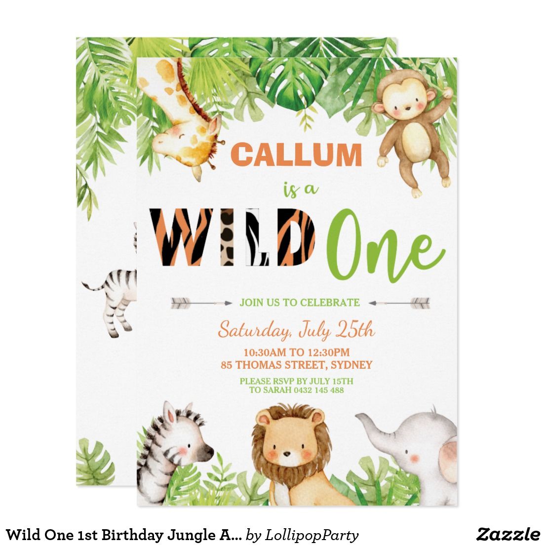 Wild One 1st Birthday Jungle Animals Boy Invitation