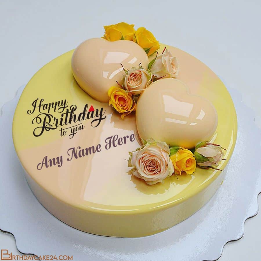 Yellow Flower Decorated Birthday Cake With Name in 2020